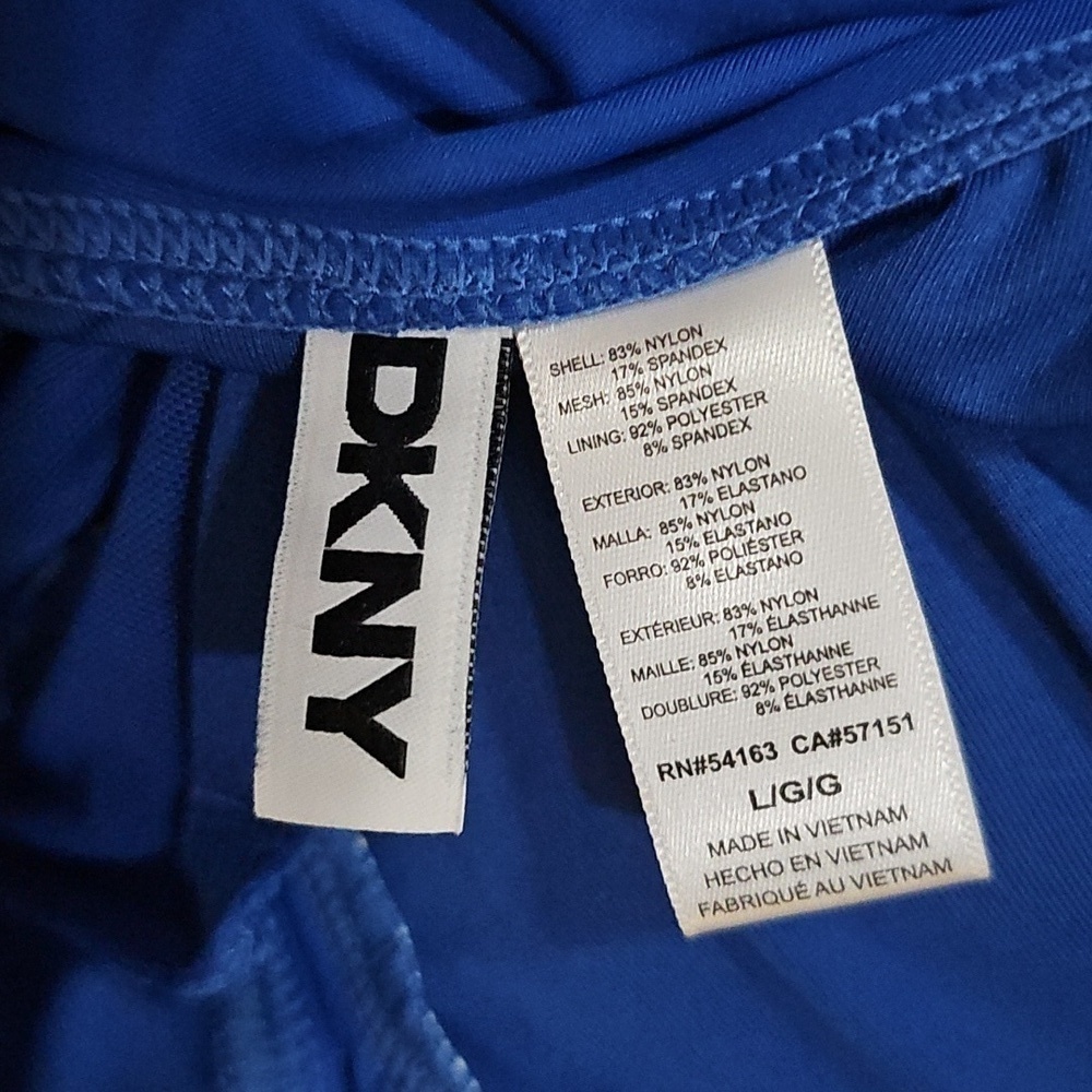 DKNY Ruffle Blue Plunge Underwire Tummy Control One-Piece Swimsuit Sz Large Nwt - Picture 7 of 10